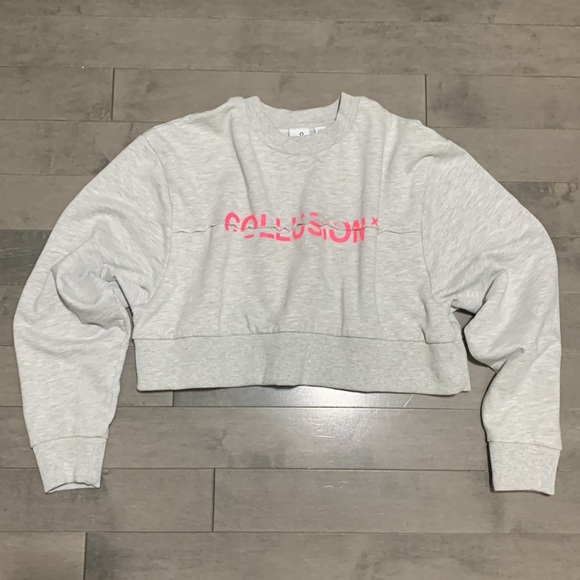 Collusion Spliced Logo Cropped Sweatshirt - Grey - 4 - Picture 5 of 9